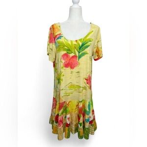 Vintage Jams World Tropical Floral Mini Dress - Yellow, Green, Pink